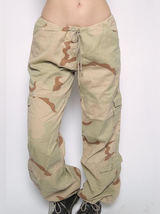 Source Unknown Pants - Iamkokola Tan Camo Low Waisted Military Pants